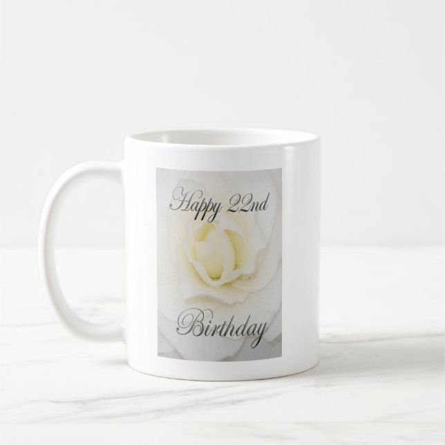 Fleur blanche Joyeuse 22ème Anniversaire Mug (Gauche)