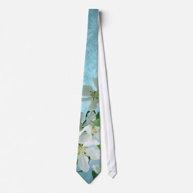Fleur blanche sur la Cravate Blue Sky Homme (Devant)