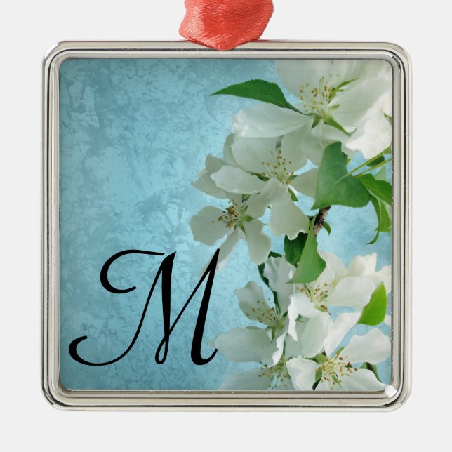 Fleur blanche sur le ciel bleu Monogramme Ornement (Devant)
