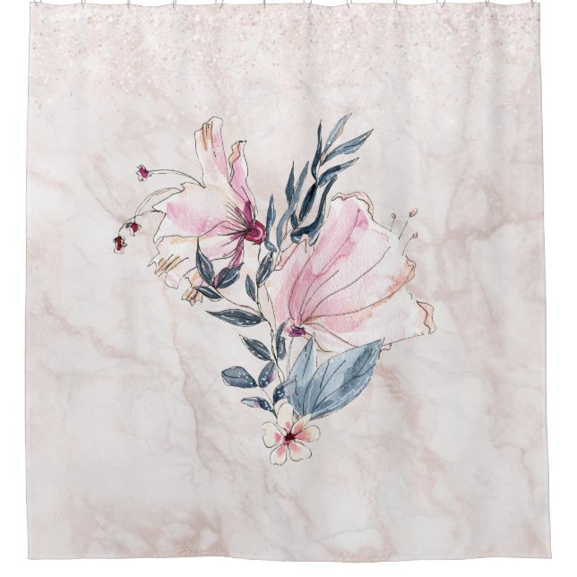 Fleur bleu marine et rose sur rideau de douche en  (Devant)