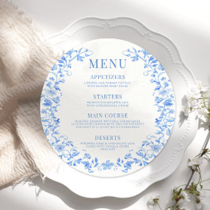 Fleur bleue couronne ronde mariage Menu Carte Plaq