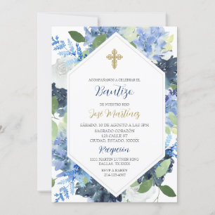Fleur bleue Eau colorée Bautizo Invitation espagno