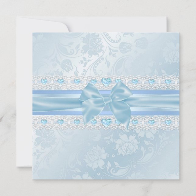 Fleur bleue et Bow Sweet 16 Invitation (Devant)