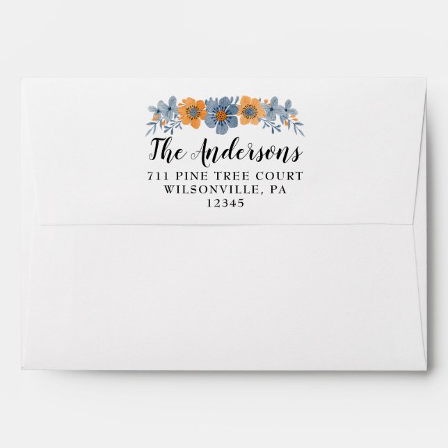 Fleur bleue et orange 5 x 7 enveloppes (Dos (Haut rabat))