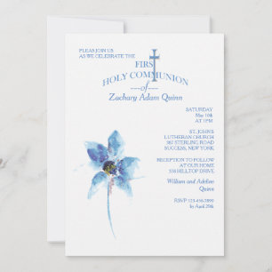 Fleur Bleue Première Communion Sainte Invitation