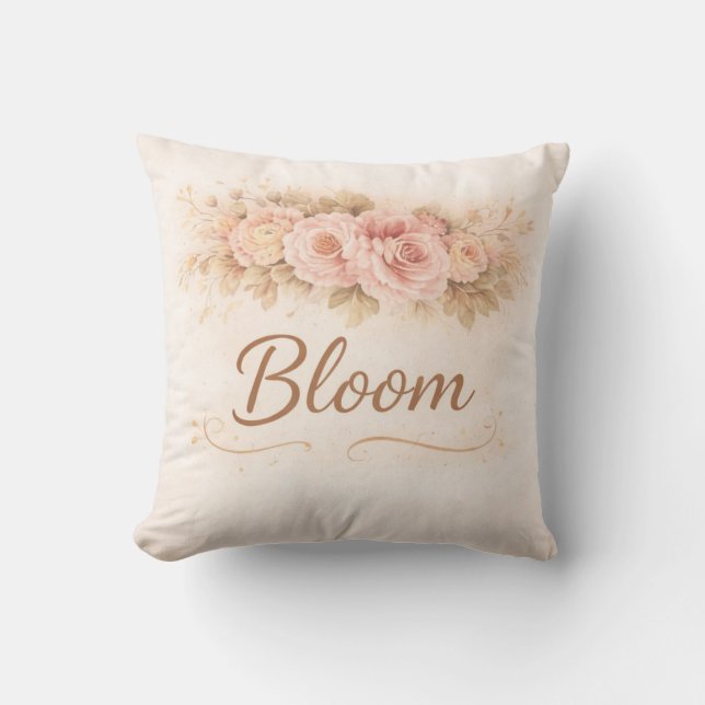 Fleur Bloom Coussin de Jet | Douce Esthétique Rose (Recto)