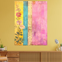 Fleur bohème - Fleurs sauvages sur toile rayée