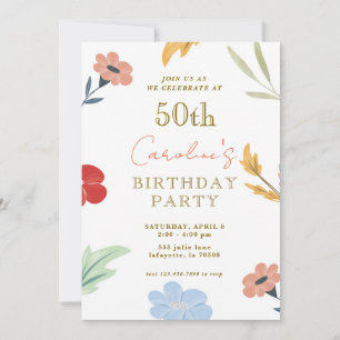 Fleur coloré joyeux 50e anniversaire Invitations