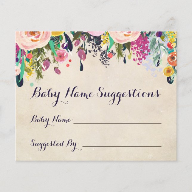 Fleur colorée Baby shower Nom Suggestion Cartes (Devant)