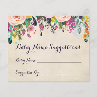 Fleur colorée Baby shower Nom Suggestion Cartes