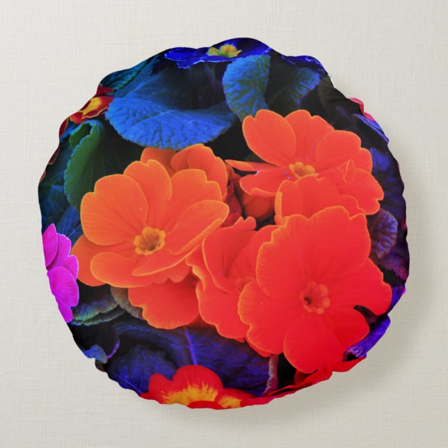 Fleur colorée Imprimer Coussin rond (Dos)