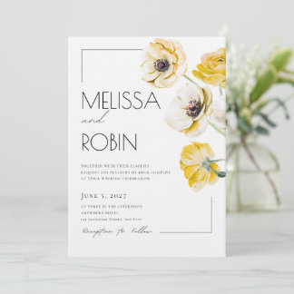 Fleur d'anémone dorée Invitation de mariage minima