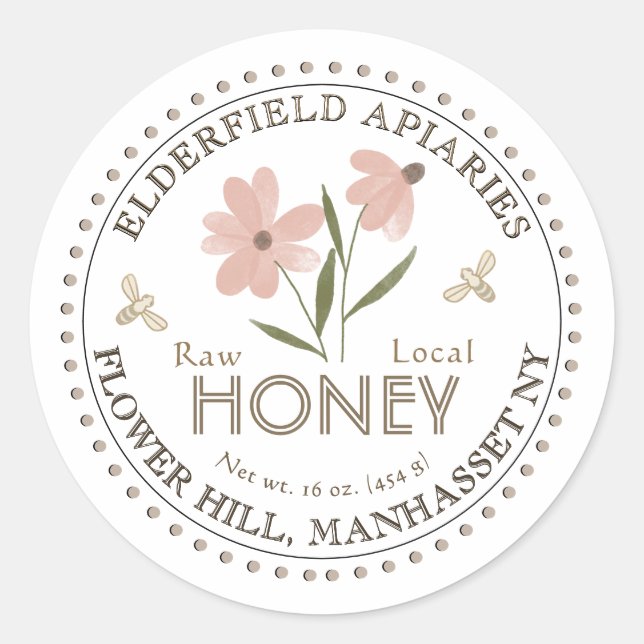 Fleur d'aquarelle et abeilles Pure Étiquette local (Devant)