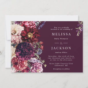 Fleur d'automne Dahlia Faire-part de mariage noir