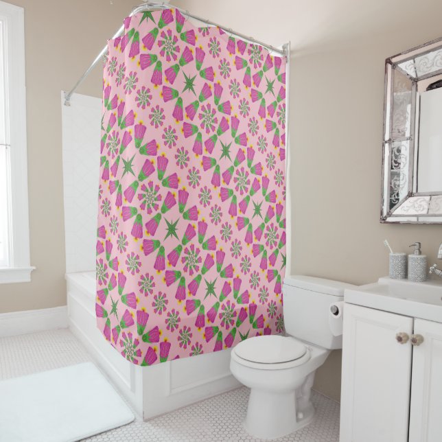 Fleur de Bell rétro Mandalas Rideau de douche rose (En situation)