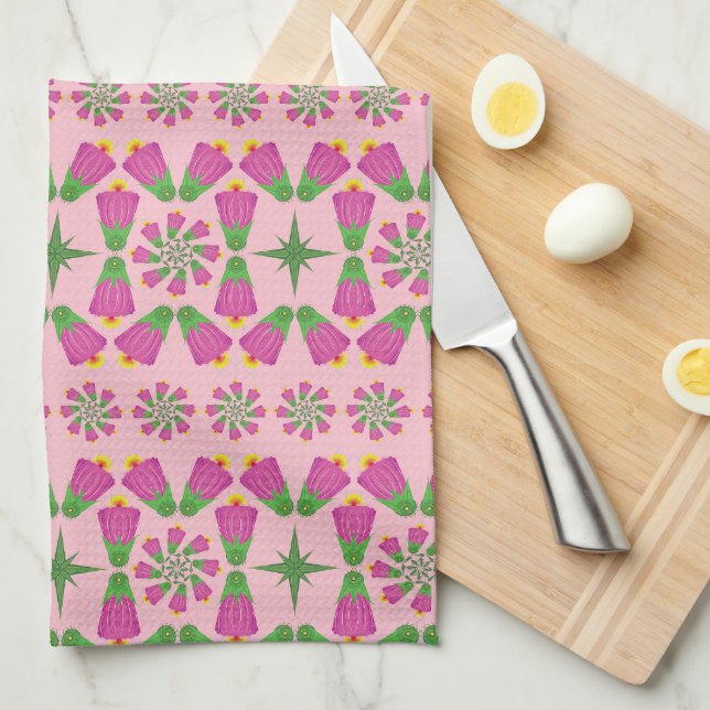 Fleur de Bell rétro Mandalas Serviette de cuisine  (Quart Plié)