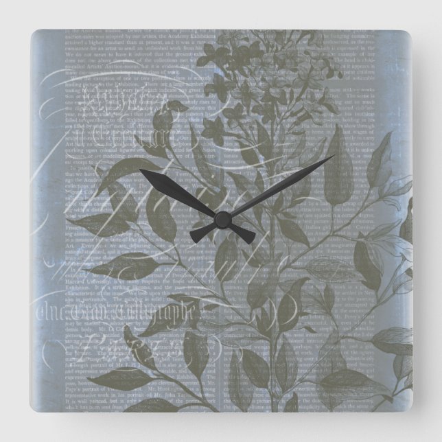 Fleur de Bleu I Square Wall Clock (Front)
