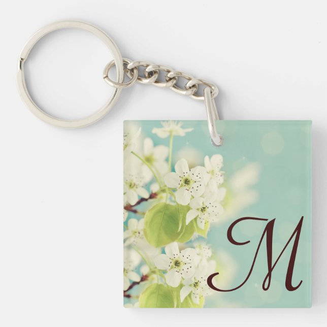 Fleur de cerisier blanc Porte - clé d'arbre floral (Devant)