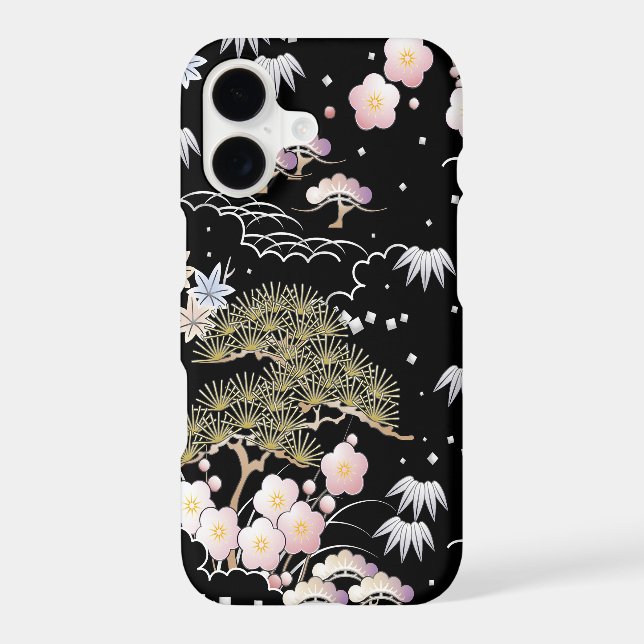 Fleur de cerisier rose noir Élégant motif floral (Verso)