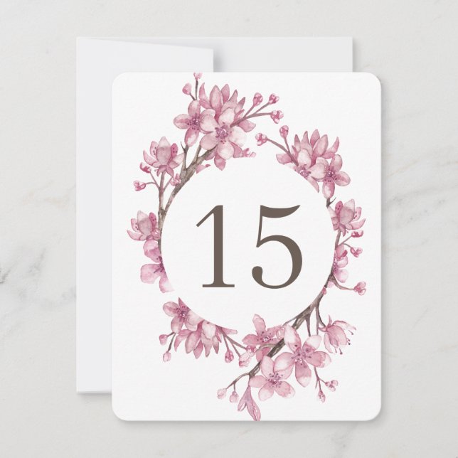 Fleur de cerisier rose. Numéros de table de mariag (Devant)