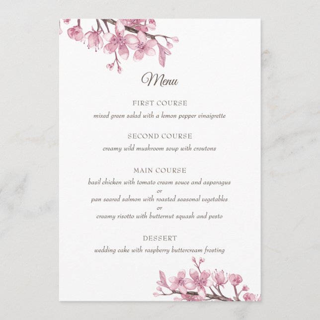 Fleur de cerisier rose printanier. Menu mariage fl (Devant)
