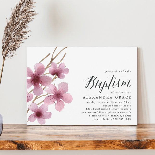 Fleur de cerisiers | Invitation au baptême (Créateur téléchargé)