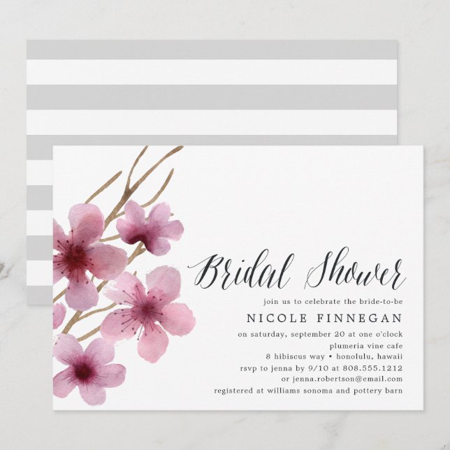 Fleur de cerisiers | Invitation de douche nuptiale (Devant / Derrière)