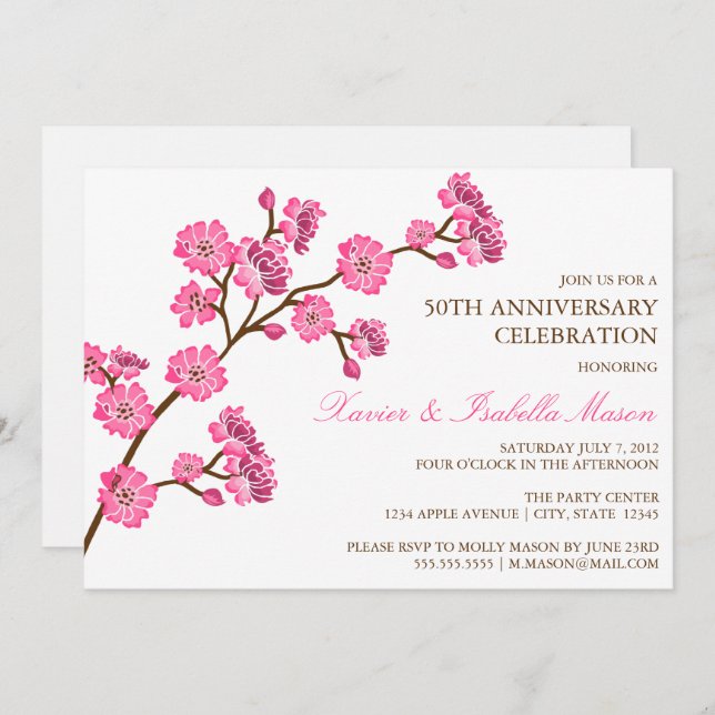 Fleur de cerisiers | Invitation de fête anniversai (Devant / Derrière)
