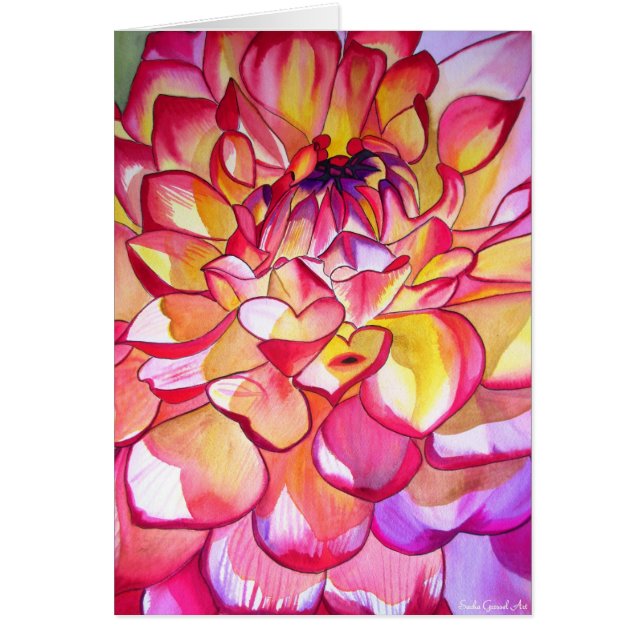 Fleur de dahlia rose aquarelle beaux-arts (Devant)