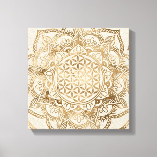 Fleur de la vie à Lotus - dorures pastel et toile (Recto)