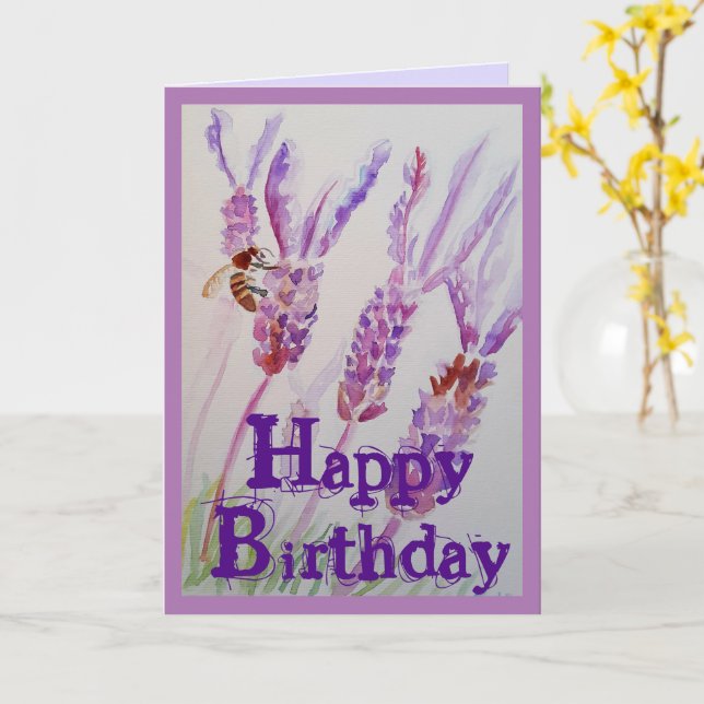Fleur de lavande et aquarelle d'abeille Carte d'an (Fleur jaune)