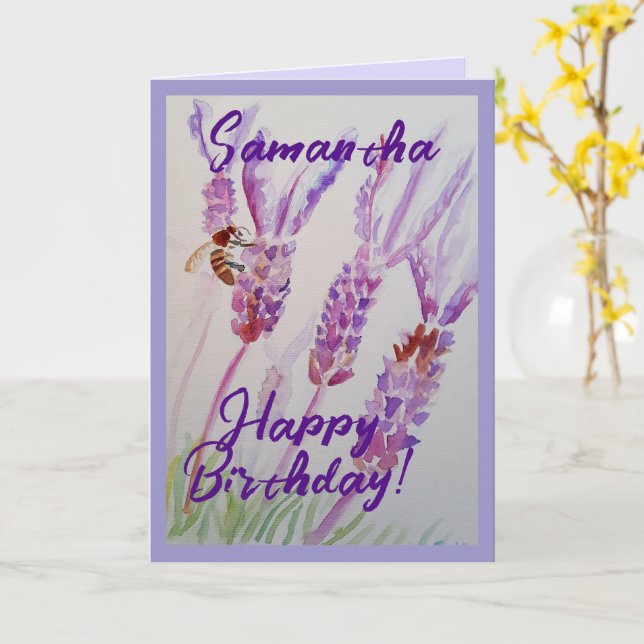 Fleur de lavande et aquarelle d'abeille Carte d'an (Fleur jaune)