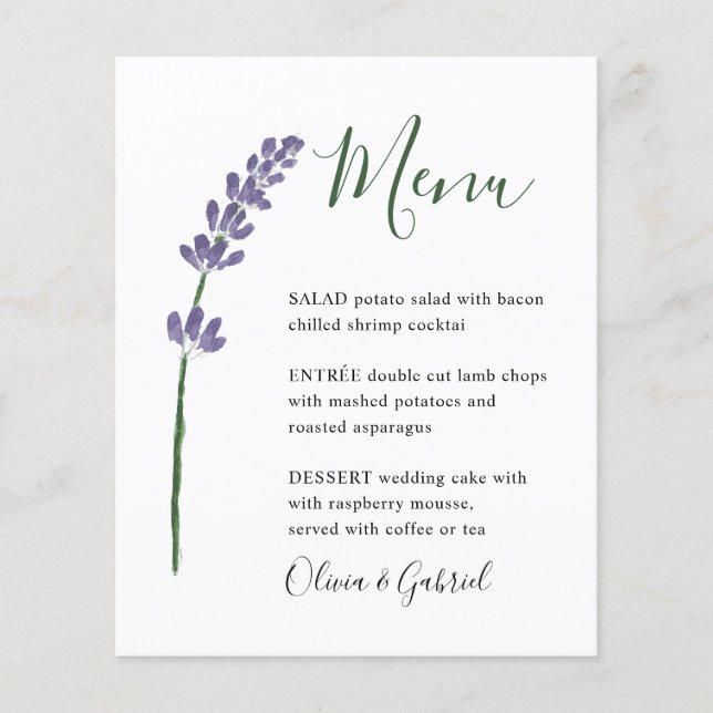 Fleur de lavande simple Menu mariage moderne éléga (Devant)