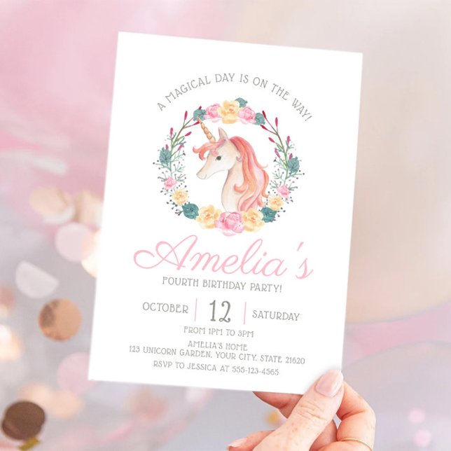 Fleur de licorne magique Anniversaire Invitation (Créateur téléchargé)