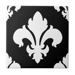 Fleur De Lis 2 Black and White Tile
