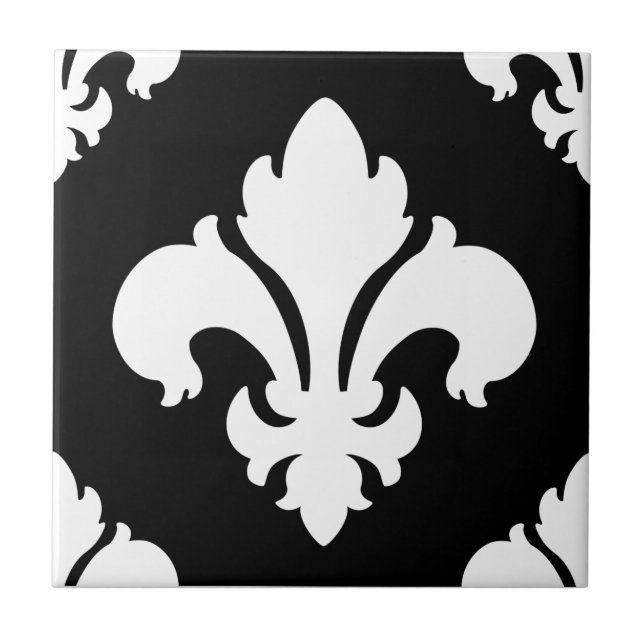 Fleur De Lis 2 Black and White Tile (Front)