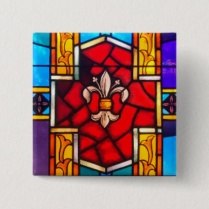 Fleur-de-lis 2 Inch Square Button