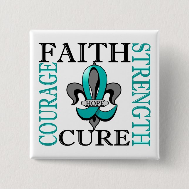 Fleur De Lis 3 Ovarian Cancer 2 Inch Square Button (Front)