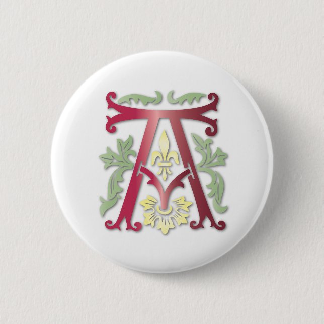 Fleur-de-lis A Monogram 2 Inch Round Button (Front)