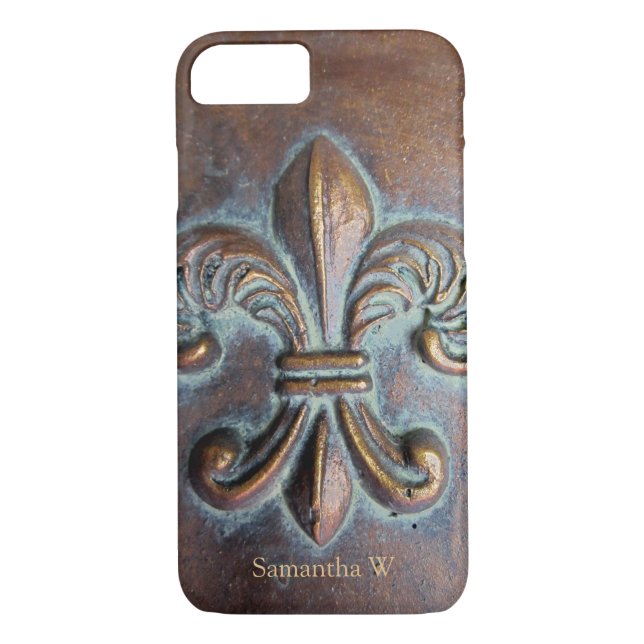 Fleur De Lis, Aged Copper-Look Printed Case-Mate iPhone Case (Back)