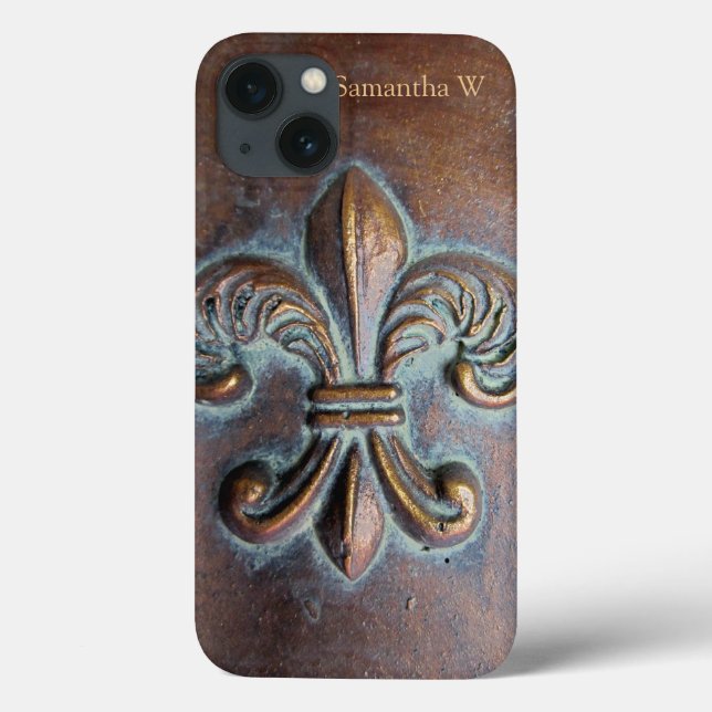 Fleur De Lis, Aged Copper-Look Printed Case-Mate iPhone Case (Back)