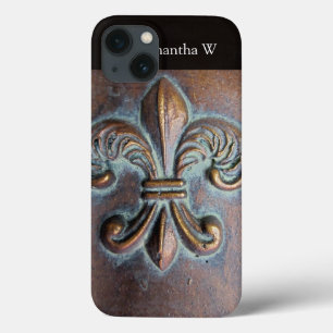 Fleur De Lis, Aged Copper-Look Printed iPhone 13 Case
