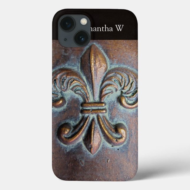 Fleur De Lis, Aged Copper-Look Printed Case-Mate iPhone Case (Back)