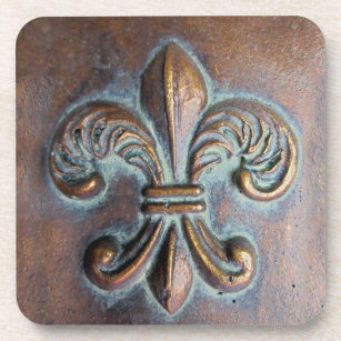 Fleur De Lis, Aged Copper-Look Printed Coaster