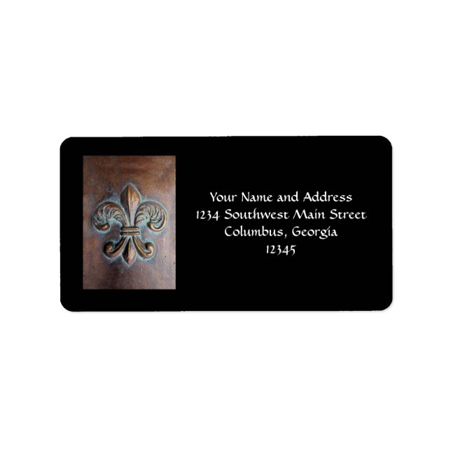 Fleur De Lis, Aged Copper-Look Printed Label (Front)