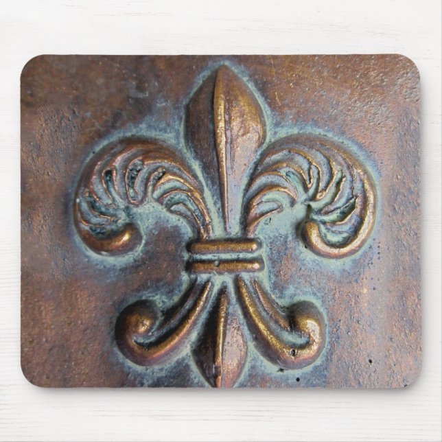 Fleur De Lis, Aged Copper-Look Printed Mouse Pad (Front)