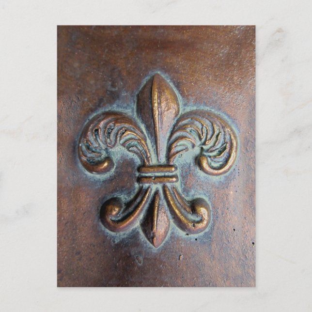 Fleur De Lis, Aged Copper-Look Printed Postcard (Front)