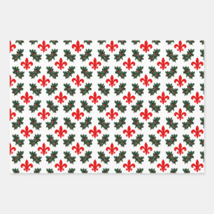 Fleur de Lis and Holly Christmas Wrapping Paper Sheet