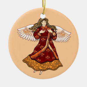 Fleur de lis angel ceramic ornament