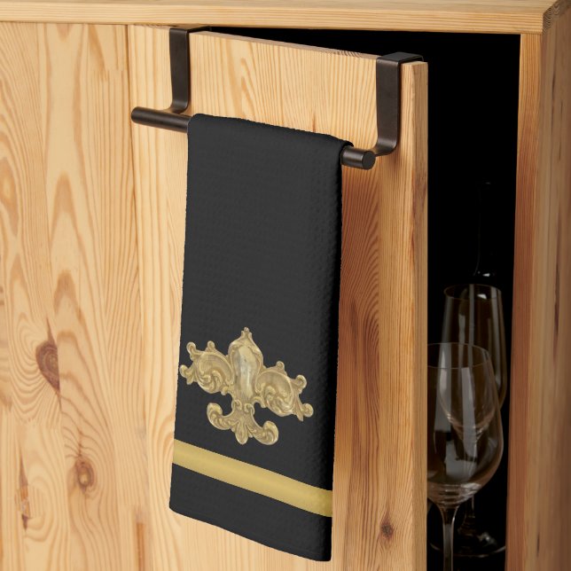 Fleur de Lis Antique Gold Kitchen Towel (Thirds Fold)